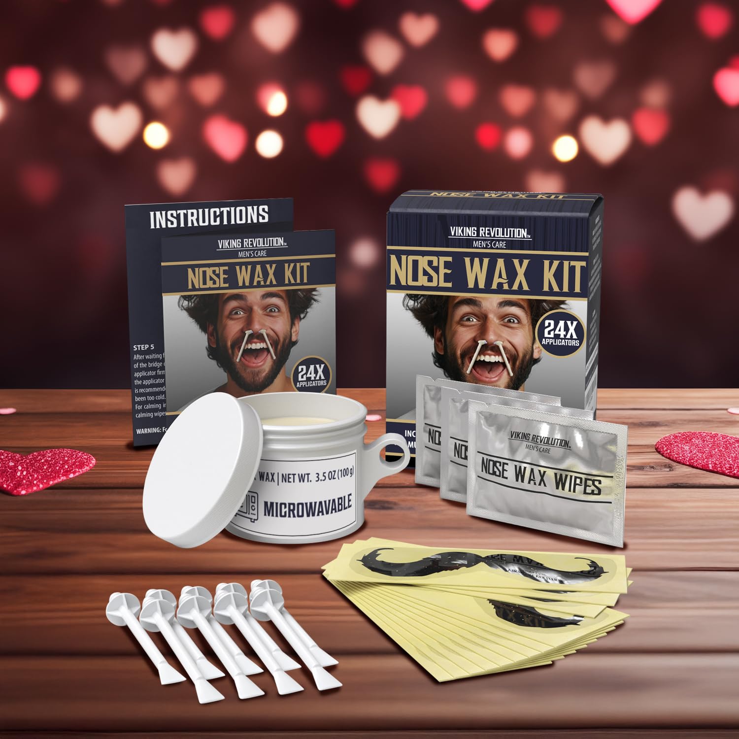 Viking Revolution Nose Hair Waxing Kit for Men - Quick Kit Men with 24 Wax Sticks - Nose Hair Wax Kit Includes Mustache Sticker Guard and Post-Wax Calming Wipes with Aloe Vera (3.5 oz)