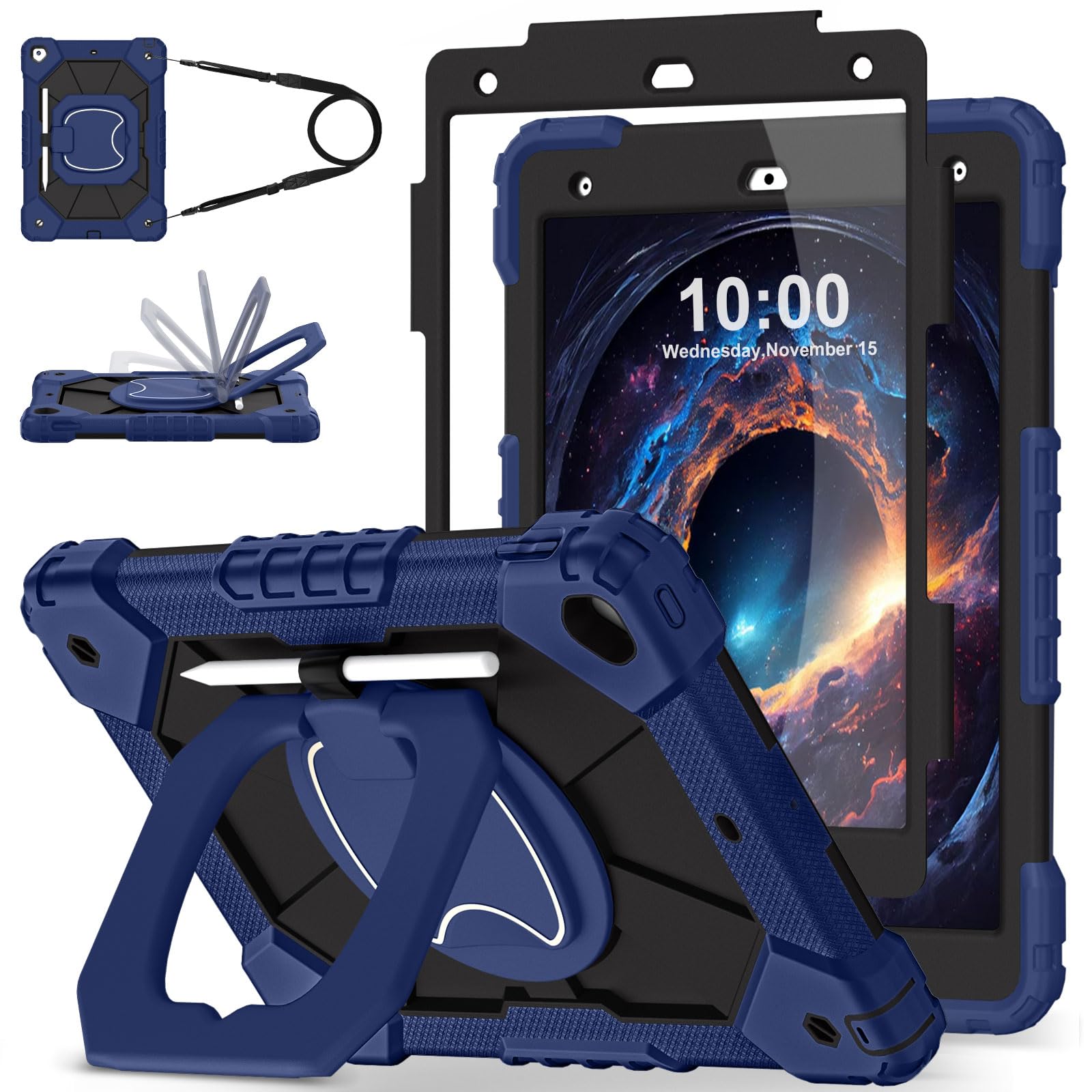Photo 1 of WESOROL Case for iPad 9th/8th/7th Generation 10.2 Inch iPad 9th Generation Case with Screen Protector Rotating Stand Pencil Holder Heavy Duty Shockproof Cover for 9th Gen iPad Case Kids,Navy