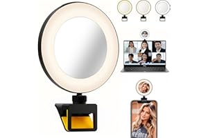 Andalusite 60 LED Video Conference Ring Light – Rechargeable Clip Design, 3 Adjustable Light Modes - Universal for Phones/Laptops, 3000K-5000K Color Range, 2H Battery, Streaming/Makeup/Office Use