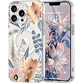 Pepmune Magnetic for iPhone 13 Pro Max Case Floral, Cute Luxury Clear Flower Cover for Women Girls Soft Elegant Plating [Compatible with Magsafe] Protective Phone Case for iPhone 13 Pro Max, Blossom
