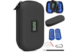 GEAoffice 2 Pack Portable Insulin Travel Case, EVA Insulin Cooler Case with Thermometer Display, Reusable Insulin Pen Cooler Travel Case for Ozempic, Medication Cooler Bag for Travel with 2 Ice Bag