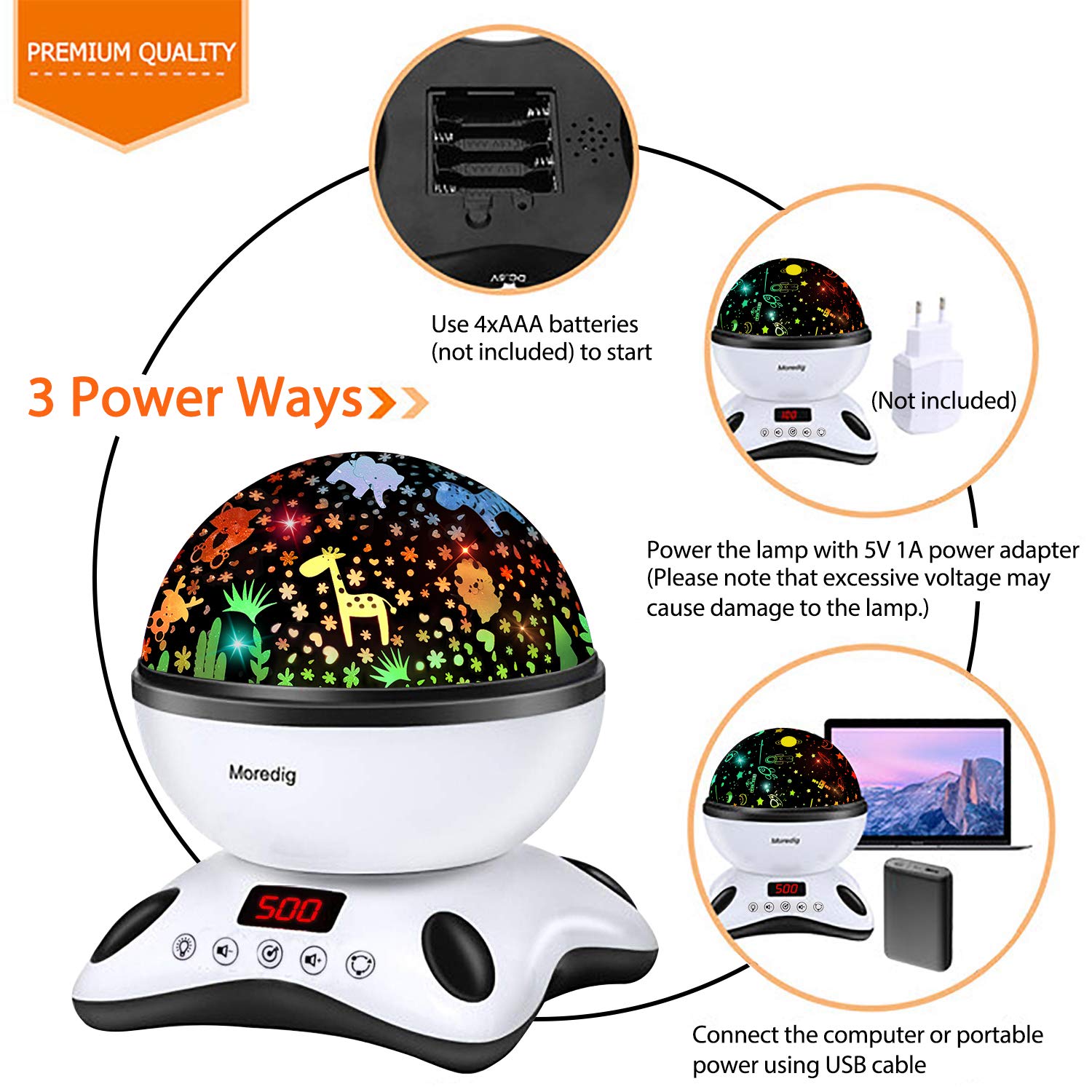 Moredig Night Light Projector Remote Control and Timer Design Projection lamp, Built-in 12 Light Songs 360 Degree Rotating 8 Colorful Lights for Children Kids Birthday, Parties - Black White: Baby