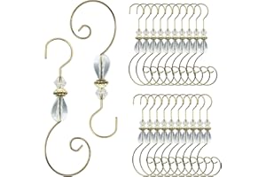 Furimuk 20 Pcs Christmas Ornament Hooks Beaded Hangers with Clear Acrylic Wire Gold S-Shaped Hangers Hook Swirl Hanger Metal Hooks with Crystal Beaded for Crafts Xmas Tree Decoration