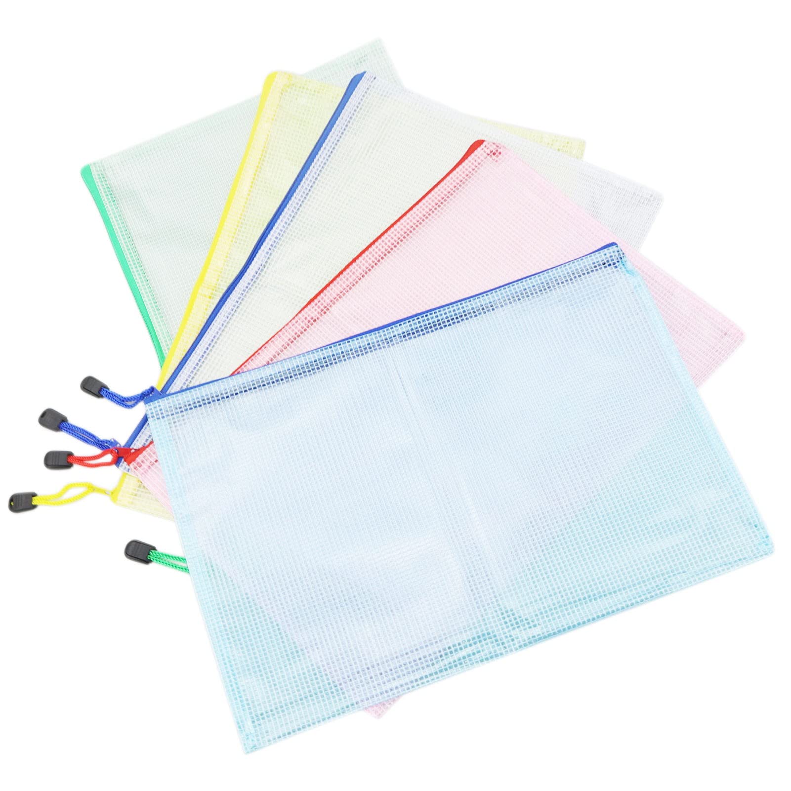 5 Pcs Plastic Wallets A4 Folder File Zip Bags Zipped Wallets - Extra Thick Mesh Document Zipper Bags Plastic a4 Wallets for Offices Home Travel School Supplies