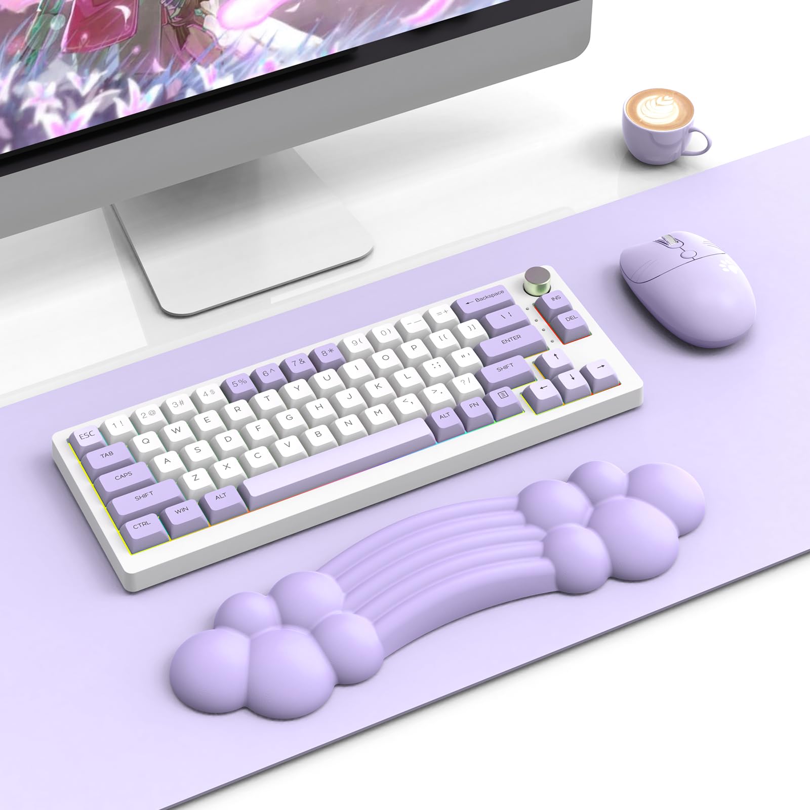 ZIYOU LANG Cloud Keyboard Wrist Rest Support, Palm Rest with Memory Foam, Anti-Slip Rubber, Comfortable Arm Rest, Ergonomic Keyboard Cushion Pad, PU Leather for Office/Home/Laptop/Mac - Purple