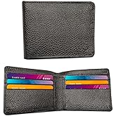 Men Leather Wallet Bifold Full Grain Wallets Pocket with 6 Card Slots (Black)