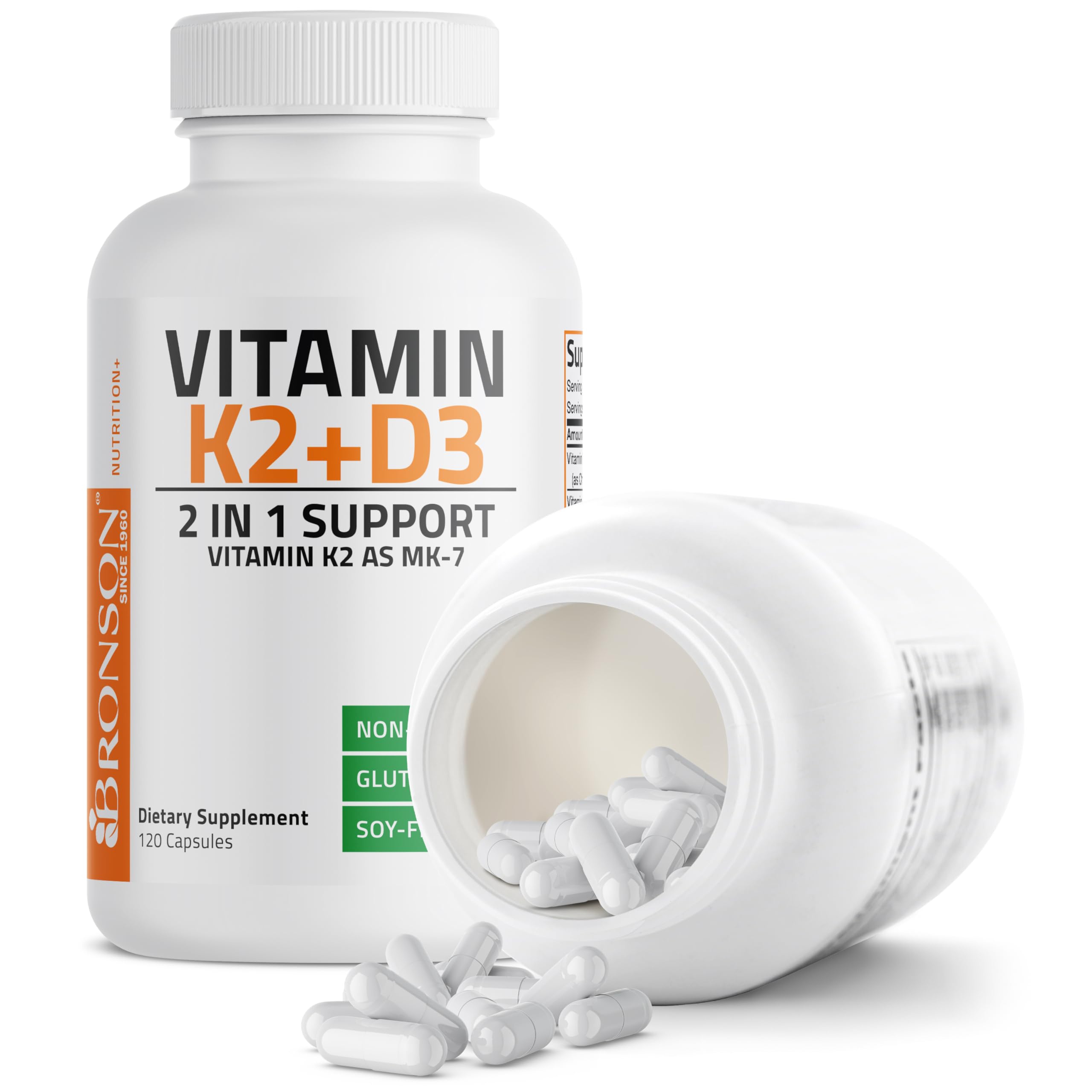 Bronson Vitamin K2 (MK7) with D3 Supplement Non-GMO Formula 5000 IU Vitamin D3 & 90 mcg K2 MK-7 Easy to Swallow D & K Complex, 120 Capsules