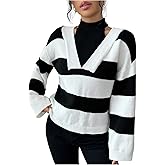 Verdusa Women's Striped Pullover Sweater Cut Out Halter Neck Knit Tops Fall Clothes