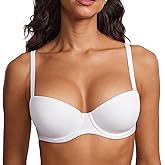 DOBREVA Women's Lightly Padded Balconette Bra Tshirt Supportive Demi Underwire Plus Size