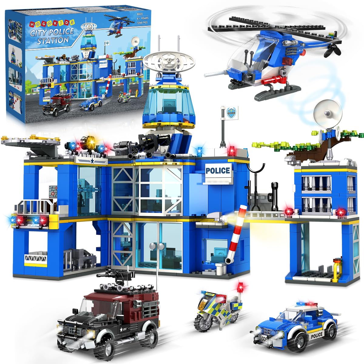 Photo 1 of **OPENED, USED** HOGOKIDS City Police Station Building Set - 1260 PCS Police Building Block Toys with Helicopter Motorcycle Police Vehicle Bandit Car, STEM Police Construction Toy for Kids Boys Girls Ages 8-12+ Years