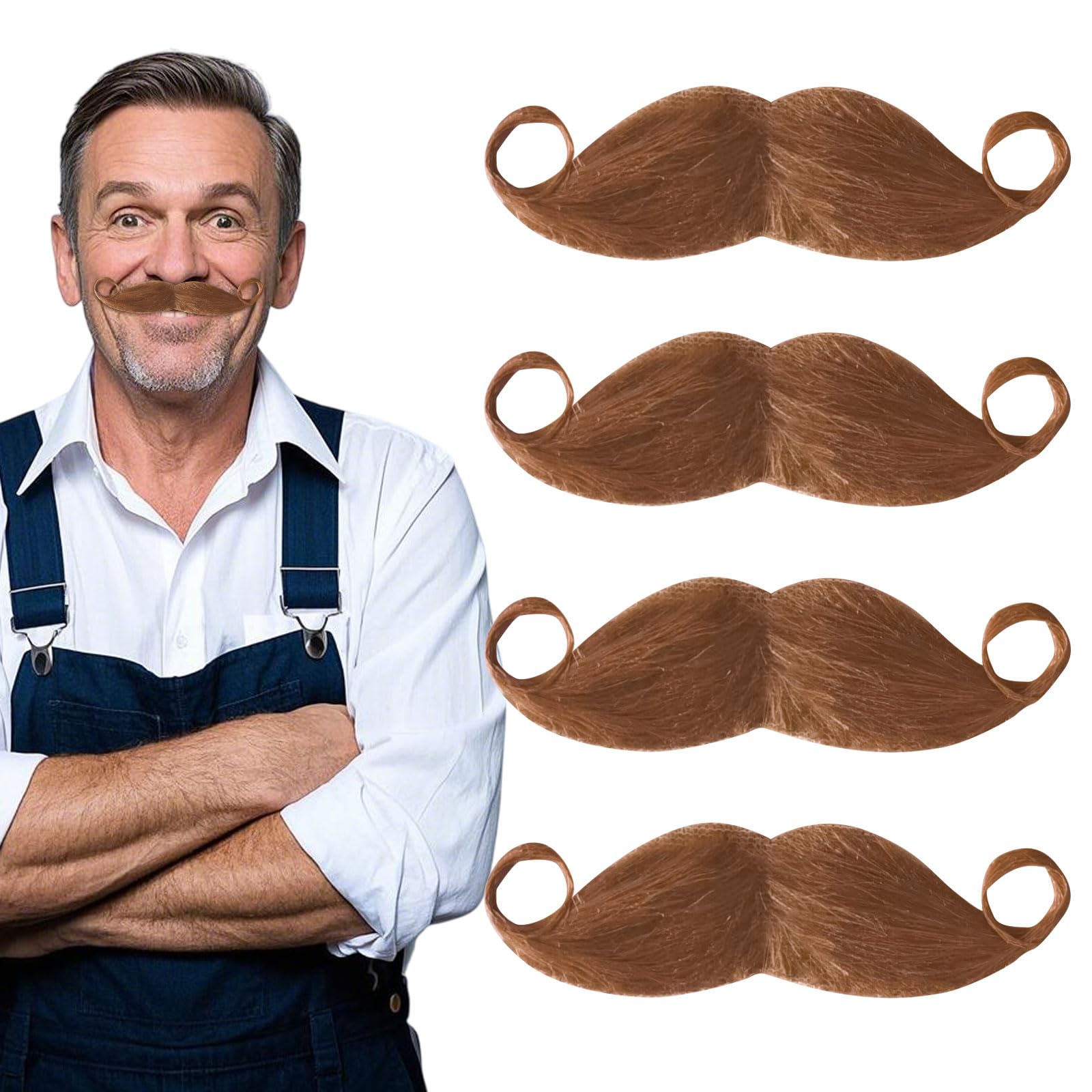 SAIIURV 4 Pieces Fake Moustache Mustache Fancy Dress Halloween Funny Beard Facial Hair Costume Accessories Birthday party Costume and Performance Cosplay Supplies(Brown)