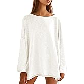 Tankaneo Womens Long Sleeve Shirts Oversized Lightweight Sweaters Crewneck Side Slit Hem Casual Blouse Tunic Tops