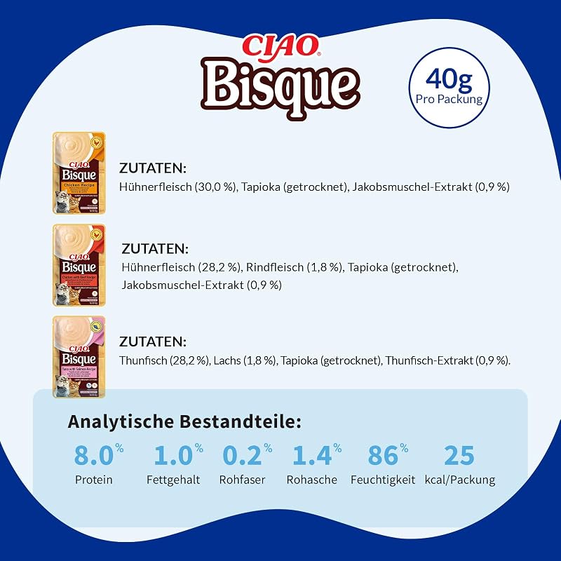 Ciao Bisque, Nassfutter für Katzen mit Huhn und Thunfisch, 24x40g