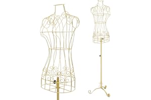 FURNDOOR Dress Form Mannequin Torso with Metal Stand, Adjustable Height Female Manikin Torso for Clothing Display, Gold