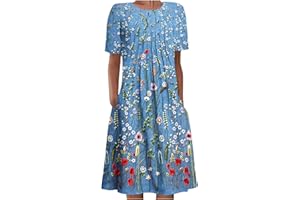 LEHOZIHEQ Womens Summer Dresses Beach Casual Dresses Plus Size Floral Print Dress Short Sleeve Loose Fit Sundresses