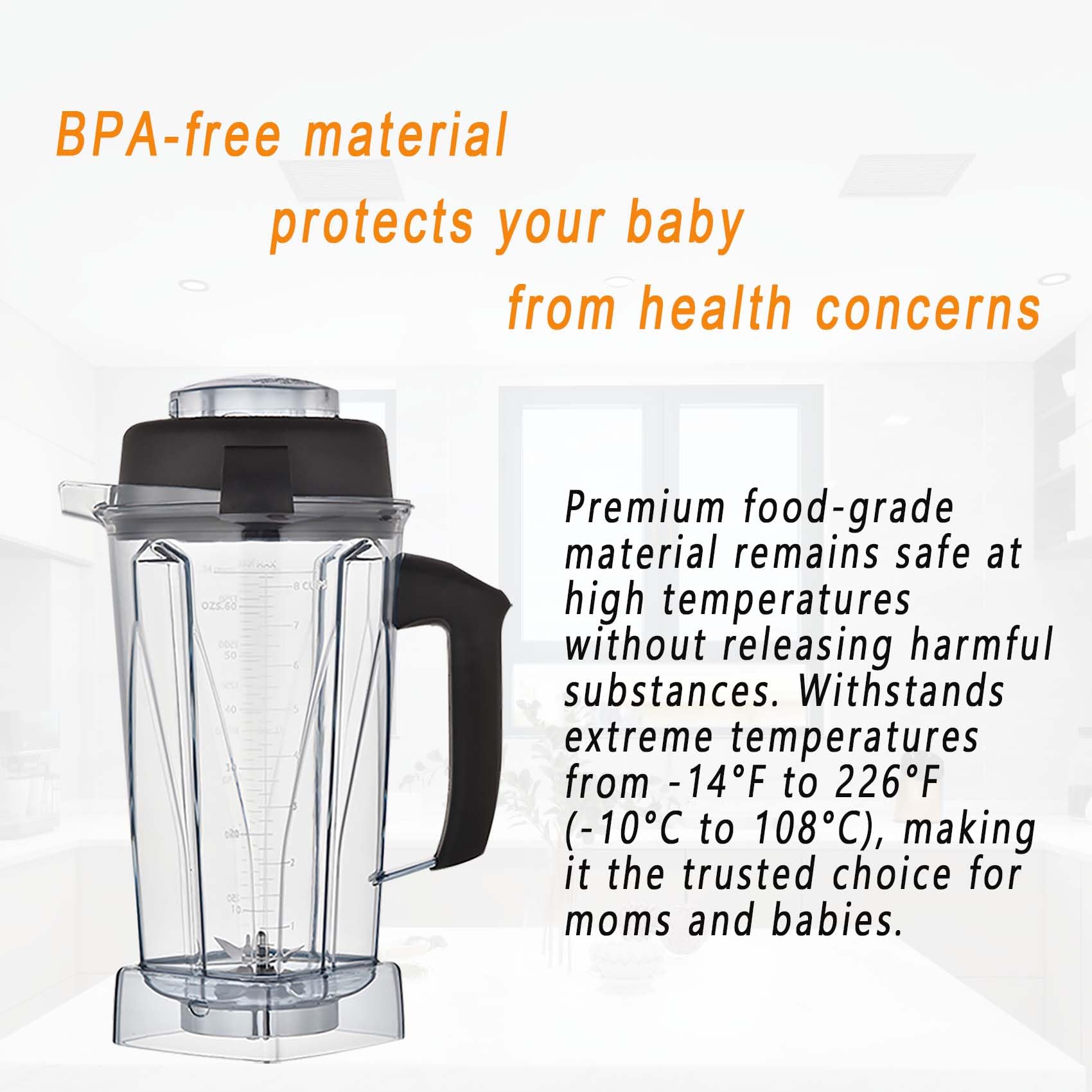 for Vitamix Blenders 64Oz Container, replace 5000 5200 6300 6500 7500 Pro 200 500 750 vm0101 vm0102 E310 320 etc, compatible with Classic/Explorian/Professional/Propel Series Pitcher Jar Cup