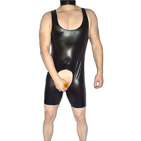 Stretchiger Lackbody mit offenem Schritt für Männer