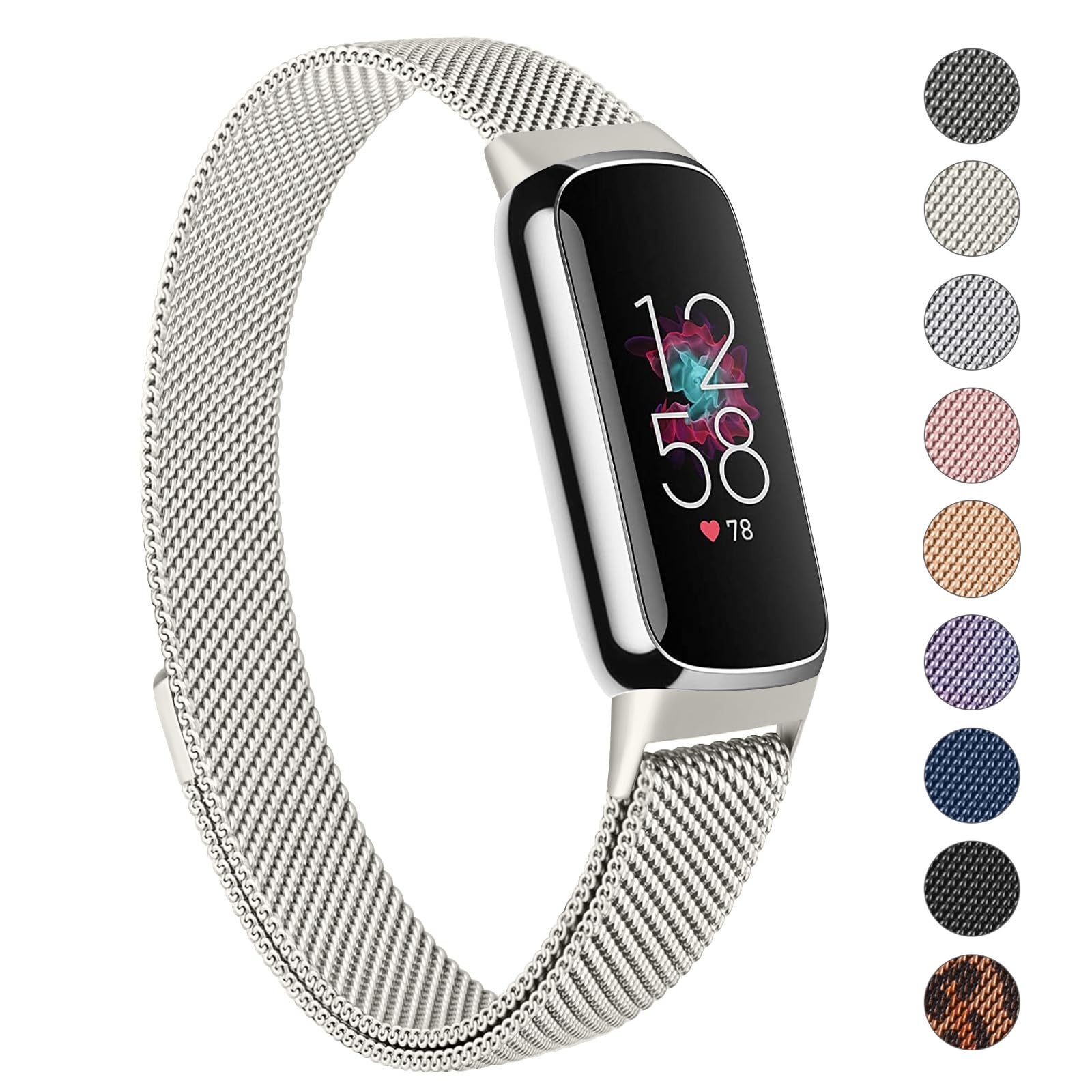 Vancle Strap Compatible with Fitbit Luxe Straps for Women Men, Stainless Steel Mesh Loop Adjustable Wristband Replacement Strap (Starlight)