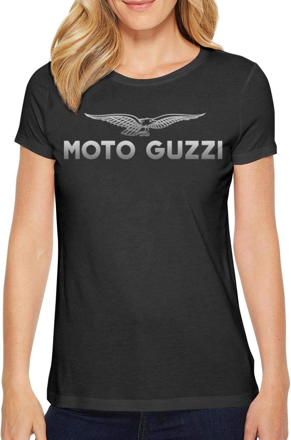HOIDIA Women's Moto-Guzzi-Motorcycle-Logo- Black Short Sleeved Cotton T Shirts