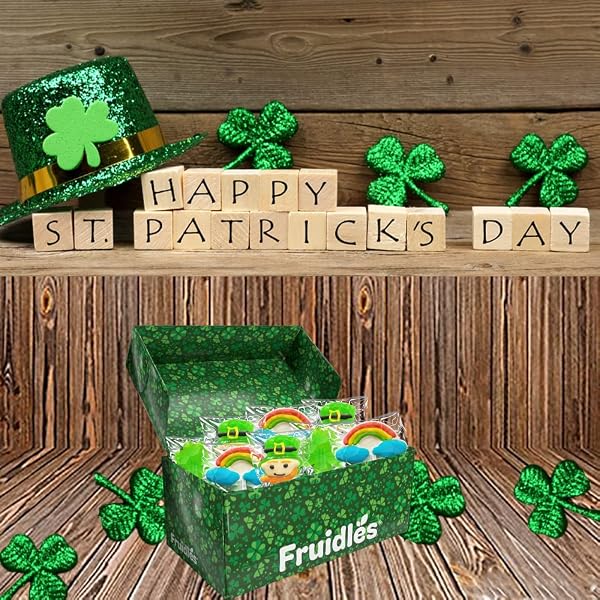 FRUIDLES ST. PATRICK’S DAY LOLLIPOPS, 24-PACK LEPRECHAUN, GREEN SHAMROCK, AND RAINBOW LOLLIPOP SUCKERS, PARTY FAVOR BOX, INDIVIDUALLY WRAPPED (24-PACK)