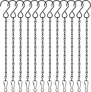 FEPITO 12er Pack Schwarze Hängeketten, 10-Zoll-Hängekorbketten, Gartenpflanzenbügel Metallketten mit Haken Clips für Vogelhäuschen, Windspiele, Laternen, Pflanzgefäße, dekorative Ornamente