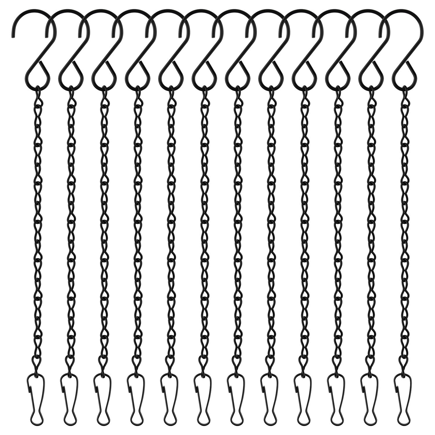 FEPITO 12 Pack Black Hanging Chains, 10 Inch Hanging Basket Chains, Garden Plant Hangers Metal Chains with Hooks Clips for Bird Feeders, Wind Chimes, Lanterns, Planters, Decorative Ornaments — image 1