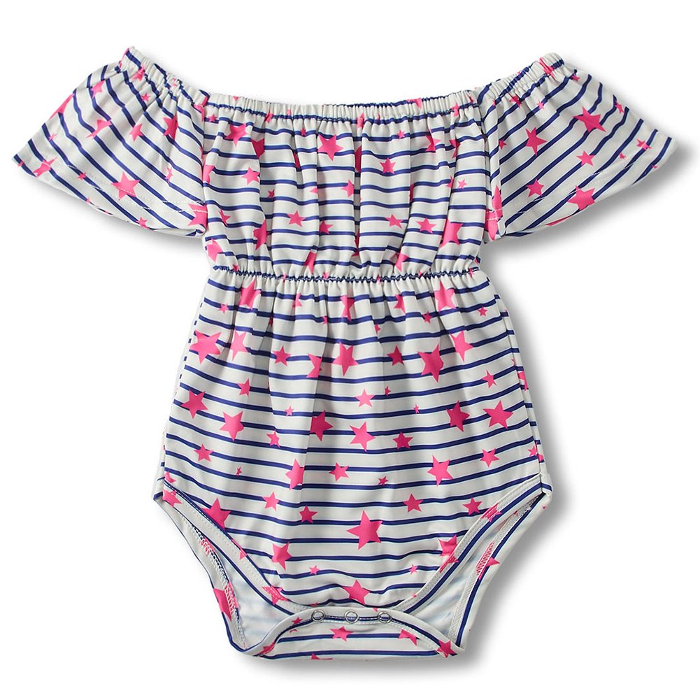 Kids Baby Girls Little One Pink Star Print Romper Birthday Gift Outfit Short Sleeve Printing Bodysuit Sunsuit Pajamas one Piece Underwear Medium Size 90