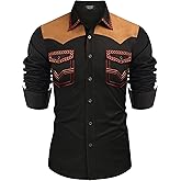 COOFANDY Men's Western Cowboy Shirt Embroidered Long Sleeve Slim Fit Casual Cotton Button Down Hippie Shirts with Pockets
