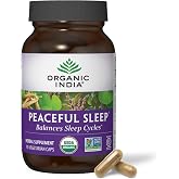 Organic India Peaceful Sleep Herbal Supplement, Non-GMO, 90 Capsules | Deep Sleep Aid for Adults, Natural Herbal Support Without Melatonin, Supports Circadian Rhythm, USDA Certified Organic