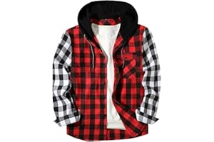 LIKEOULI Hoodies for Men Shirts Casual Button Down Plaid Shirt Jackets for Men Long Sleeve Stylish Hooded with Pocket