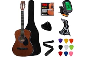 YMC 38" Coffee Beginner Acoustic Guitar Starter Package Student Guitar With Gig Bag,Strap, 3 Thickness 9 Picks,2 Pickguards,Pick Holder, Extra Strings, Electronic Tuner -Coffee