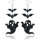 Ronglry Cute Halloween Earrings for Women Dangle Acrylic Black Gothic Earrings Goth Spider Earring Bat Ghost Earring Gothic Jewelry Accessories for Women Halloween Party Favors Decorations