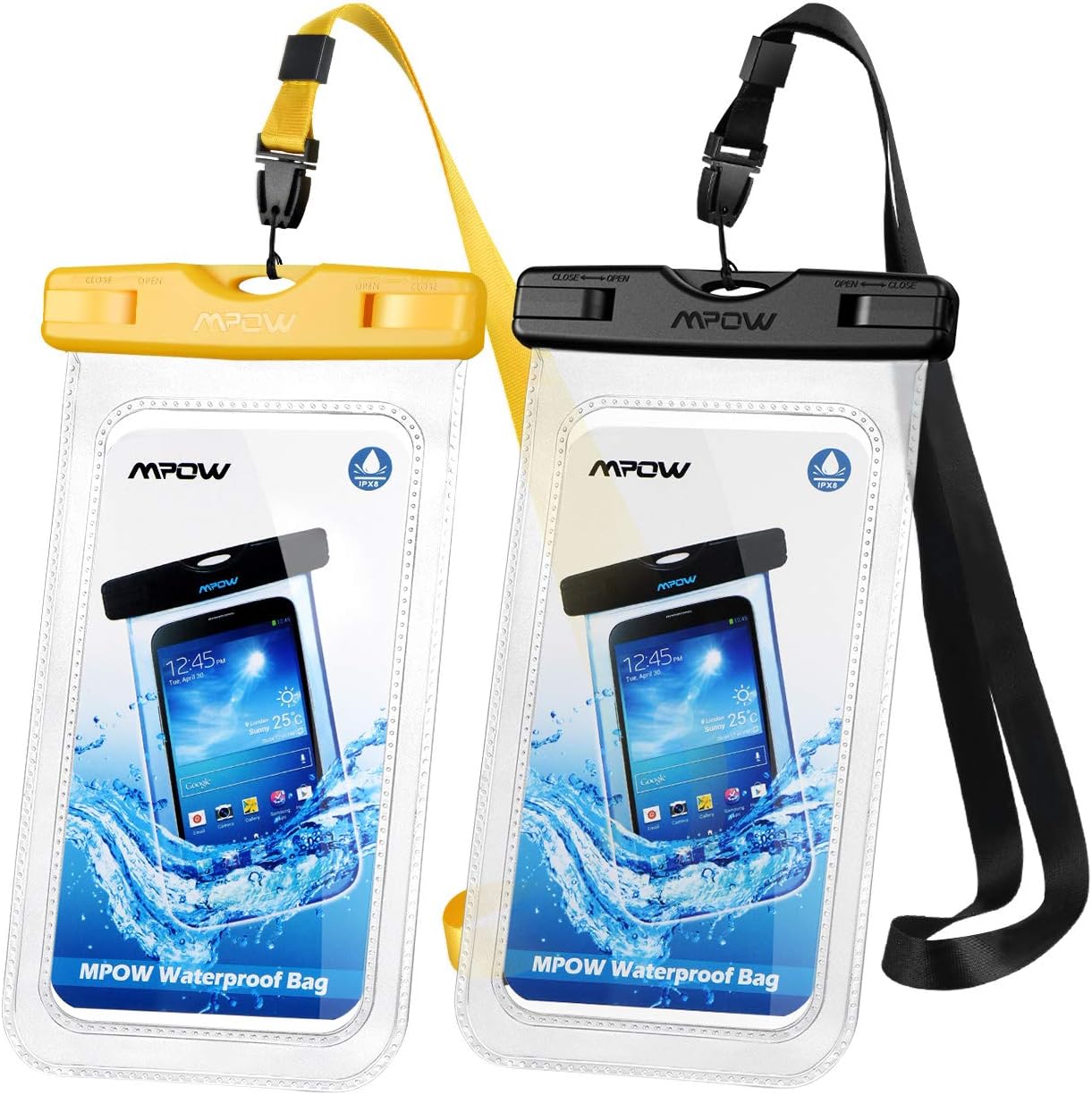 Mpow Waterproof Phone Case, IPX8 Waterproof Phone Pouch Dry Bag with Portable Lanyard Compatible with iPhone 11/XS/XS Max/XR/X Galaxy S10/S9/S8 Up to 6.5", Suit for Beach, Hiking, Travel 2 Pack