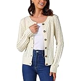 Allegra K Women's Open Front Cardigan Sweaters Button Down Cable Knit Long Sleeve Fall Outerwear Coats