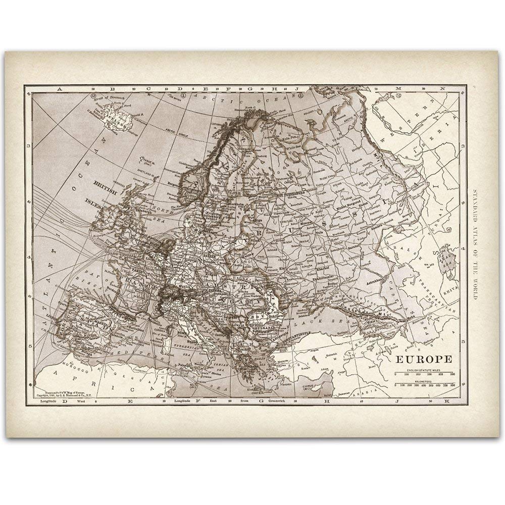 1901 Map of Europe - 11x14 Unframed Art Print - Great Vintage Home Decor Under $15