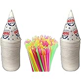200 Count 6oz Snow Cone Cups with 200 8" Neon Spoon Straws