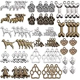 SUNNYCLUE 1 Box 64Pcs Dog Charms Animal Pet Dog Paw Prints Bone Puppy Charm Pendants for Jewelry Making Charms Earrings Bracelets Necklace Supplies Adult DIY Craft Mixed Color