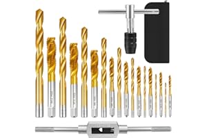 OFNMY Metric Tap and Die Set, 20 Pcs Adjustable Metric Drill and Tap Set with 2 Tap Wrench, M2 M2.5 M3 M4 M5 M6 M8 M10 M12 Taps and 9 Drill Bits, Hand Screw HSS Thread Tap Set, Drill Tap Set