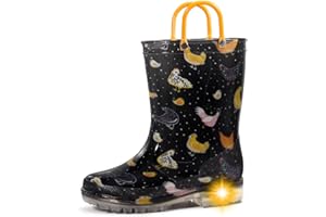 WILLPORT Toddler Rain Boots,Waterproof Light Up Kids Rain Boots with Easy-on Handles for Boys and Girls