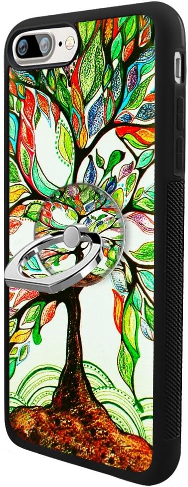 iPhone 7 Plus 8 Plus Case with Ring Holder Stand Colorful Tree, YC Hongda Series - Ultra Slim Luxury Case Cover With 360 Rotating Ring Grip/Stand Holder/Kickstand For iPhone 7 Plus 8 Plus, black