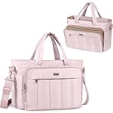 LUXJA Puffer Tote Bag for Women, Lightweight Puffy Tote Bag with Accordion File Pocket and Laptop Sleeve for School and Work