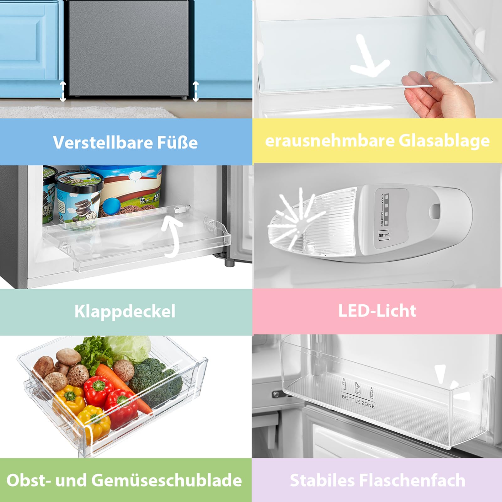 Comfee‘ Kühlschrank mit Gefrierfach 174L, EEK D, Höhe 150cm, Kühl-Gefrierkombination-115L Kühlteil, 59L 4 Sterne Gefrieren -24℃, 156 kWh/Jahr, Low Frost für kleine Wohnungen, Büros, RCB169DS3 Silber 3