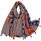 Yeieeo Boho Scarf for Women Lightweight Floral Printed Scarf Fall Winter Fashion Fringed Shawl