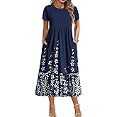 IN'VOLAND Women Plus Size Short Sleeve Dress Loose Plain Casual Summer Flowy Tiered Long Maxi Dresses with Pockets