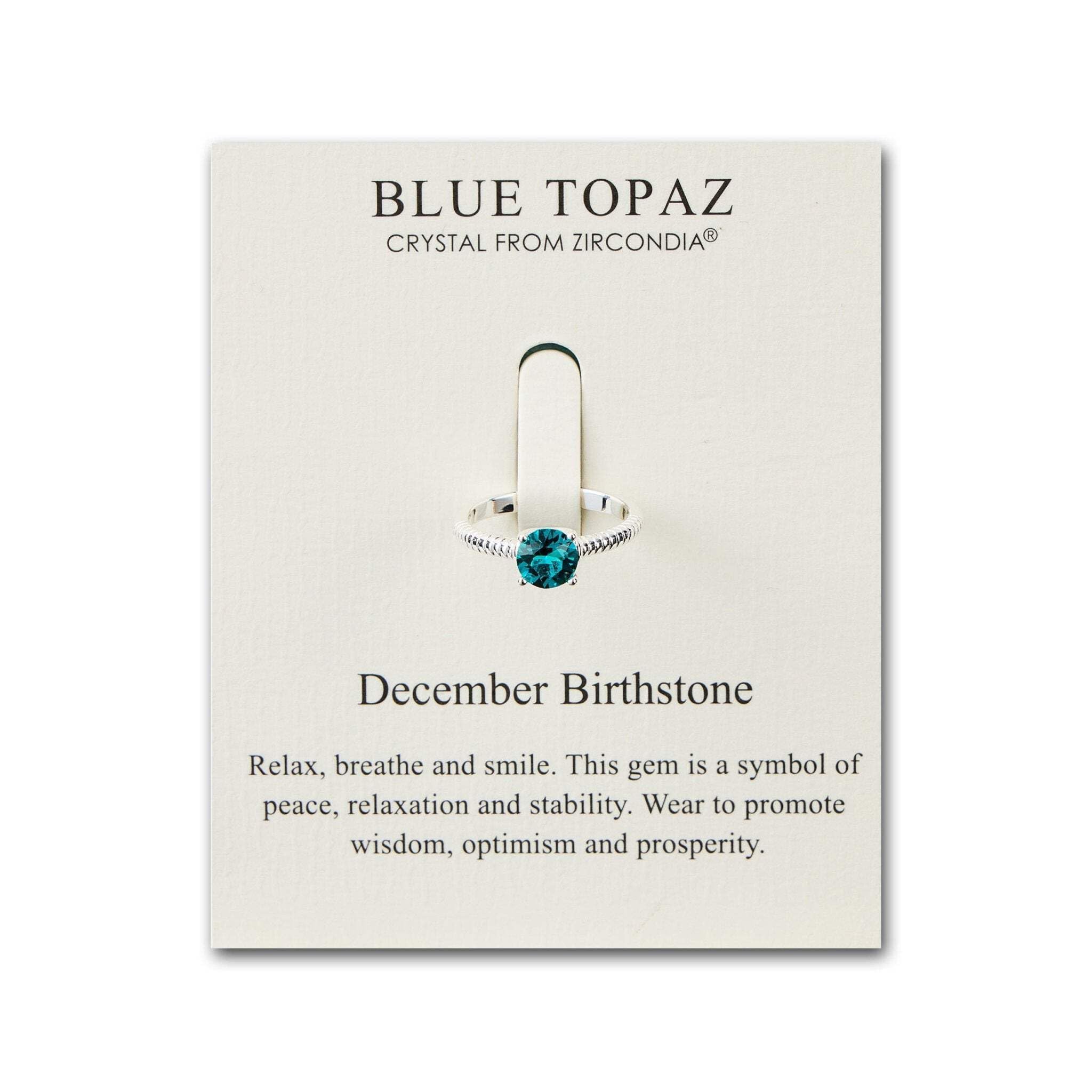 Philip Jones December (Blue Topaz) Adjustable Birthstone Ring Created with Zircondia® Crystals