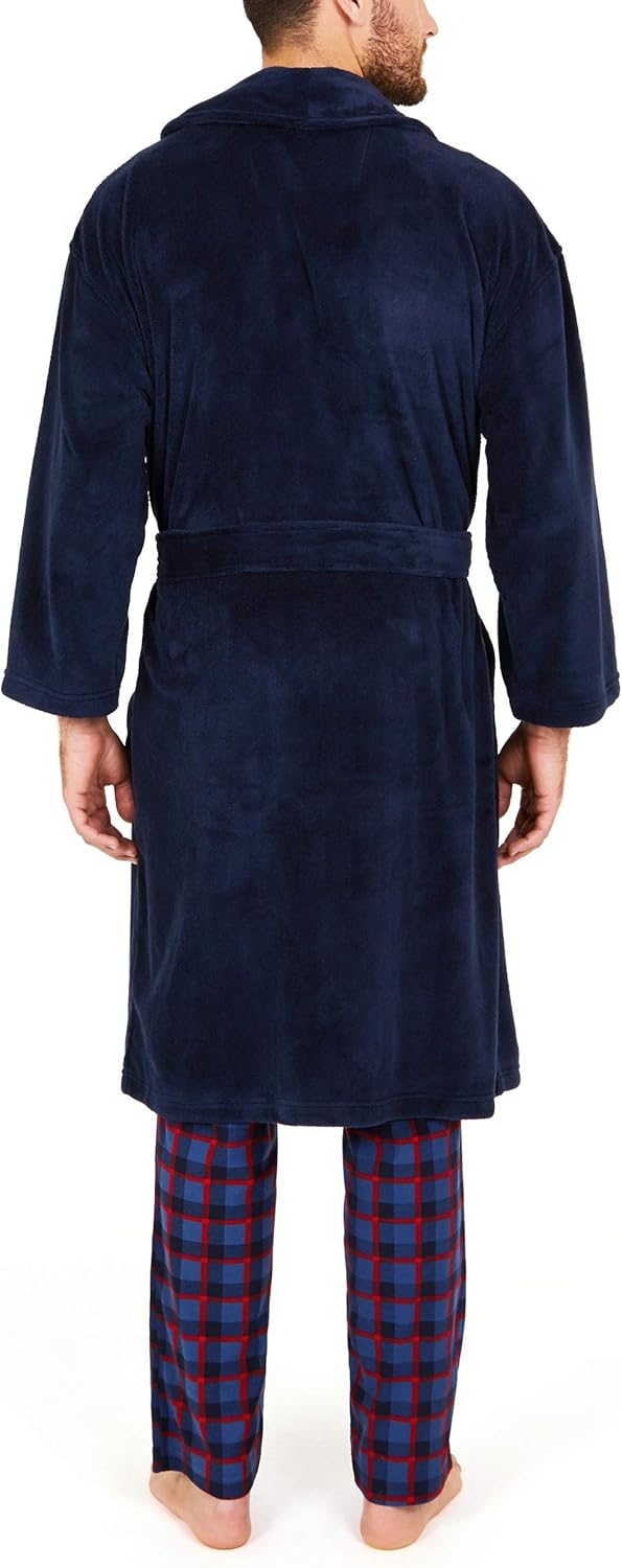 Nautica Men's Long Sleeve Cozy Soft Plush Shawl Collar Robe, Navy, One Size at  Men’s Clothing store