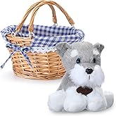 Arrowbash 2 Pack Halloween Costumes Terrier Stuffed Animal Wicker Picnic Basket 10.6" Rectangular Wicker Picnic Basket with Double Folding Handles for Gifts Halloween Costumes(Blue,Plaid Style)