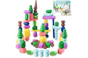 BIGSHU Toys for 3 Year Old Boys Girls, 36 PCS Colorful Wooden Sorting Stacking Rocks for Toddlers 3-4 Montessori Sensory Building Blocks for Kids Ages 4-8, Preschool Learning Activities for Home School