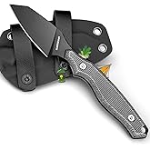 SPITZKANTE Small Fixed Blade Knife X-YZ, Full Tang Outdoor Knife with Micarta Handle & Horizontal Carry Sheath, Compact EDC Knives for Camping, Hiking & Gifts for Men