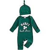 Newborn Infant Baby Boy St Patricks Day Outfit Knit Long Sleeve Romper + Hat Green Clover Baby Clothes Boy
